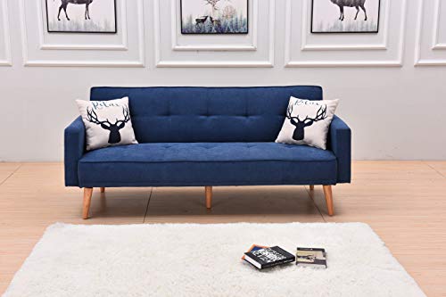 Legend Vansen F1817-Blue 78'' Fabric Convertible Sofa Bed Sleeper Futon with 2 Pillows Furniture for Small Apartment, Blue