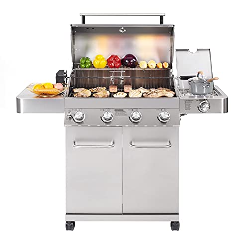 Monument Grills 17842 Stainless Steel 4 Burner Propane Gas Grill with Rotisserie Kit