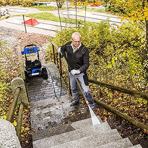 Gas Pressure Washer, 3400 PSI at 2.6 GPM, 5 Kinds of Nozzles, Two 12” Large Wheels, 3.6L Gasoline Tank, Easy Move and Store, for Cleaning Walls, Terraces, Vehicles, Workshops, Gardens, etc