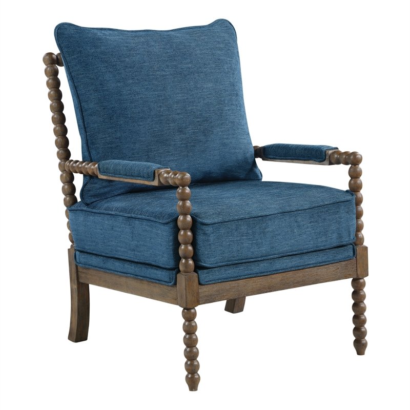 Fletcher Spindle Chair in Navy Blue Fabric with Brush Charcoal Finish