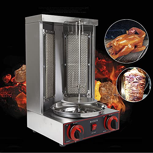 Vertical Gas Broiler, 110V 3000W Vertical Gas Shawarma Machine Fried Chicken Grill Spinning Doner Kebab Grill Machine Broiler w/2 Burner and Pipe