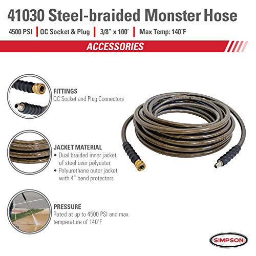 Simpson Cleaning MSH3125 MegaShot Gas Pressure Washer Powered by Honda GC190, 3200 PSI at 2.5 GPM, Black & 80165, Rated Up to 3700 PSI Universal 15