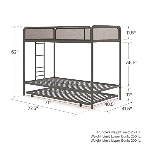 DHP Triple Metal Bunk Bed Frame, Gray, Twin