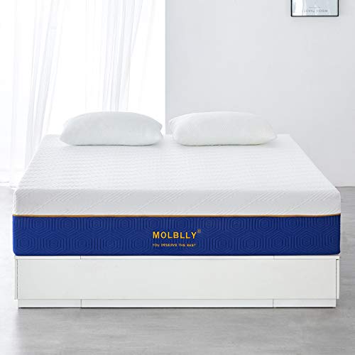 Queen Size Mattress, 12 Inch Molblly Cooling-Gel Memory Foam Mattress Bed in a Box, Cool Queen Bed Supportive & Pressure Relief with Breathable Soft Fabric Cover, Premium