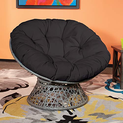 OSP Home Furnishings Wicker Papasan Chair with 360-Degree Swivel, Grey Frame with Black Cushion
