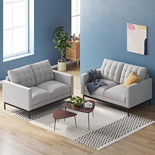 ZINUS Thompson Loveseat / Tufted Cushions / Green Tea Infused Foam Cushions / Tool-Free, Easy Assembly, Light Grey