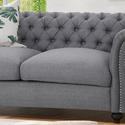 GDFStudio Christopher Knight Home Kyle Traditional Chesterfield Loveseat Sofa, Gray and Dark Brown, 61.75 x 33.75 x 27.75