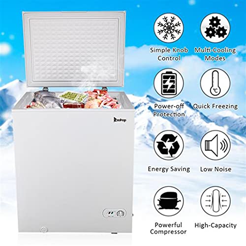 ZOKOP Deep Chest Freezer 5.0 CU. FT, Small Freezer Chest Freestanding, Quiet Compact Freezer, with Adjustable Thermostat Control&Removable Wire Basket, White
