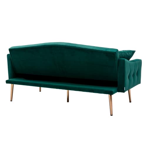 SZLizCCC 65 INCH Loveseat Sofa Chair,Button Velvet Sofa,Sleeper Sofa chaisr Set, Mid-Century Modern Sofa Bed, Couch Bed for Living Room with Golden Metal Foot (Emerald Green)