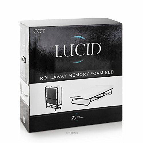 LUCID Rollaway Folding Guest Bed with 4 Inch Memory Foam Mattress - Rolling Cot - Easy Storage - Twin