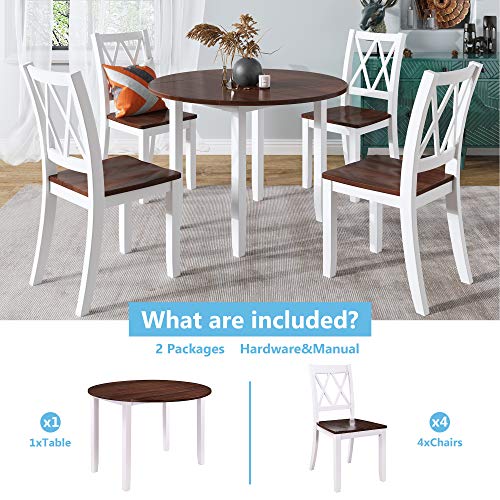 Harper & Bright Designs Dining Table Set - 5 Piece Round Dining Set with 4 Chairs Wood Dining Table Set