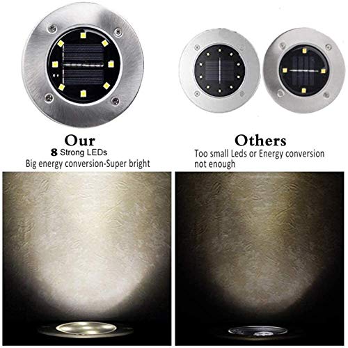 CHENXU Solar Lighting Outdoor Garden Lights Solar Ground Lights - 8 LED Solar Garden Lights Outdoor Waterproof Sidewalk Disk Lights Solar Powered Landscape Lighting for Lawn (8 Packs Warm White)