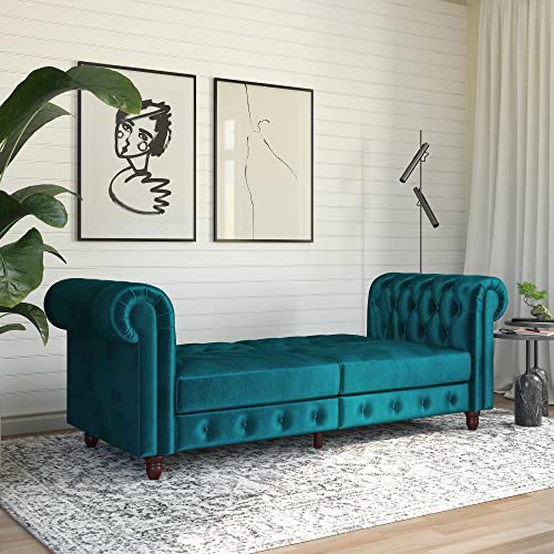 DHP Felix Chesterfield Sofa Futon, Green Velvet