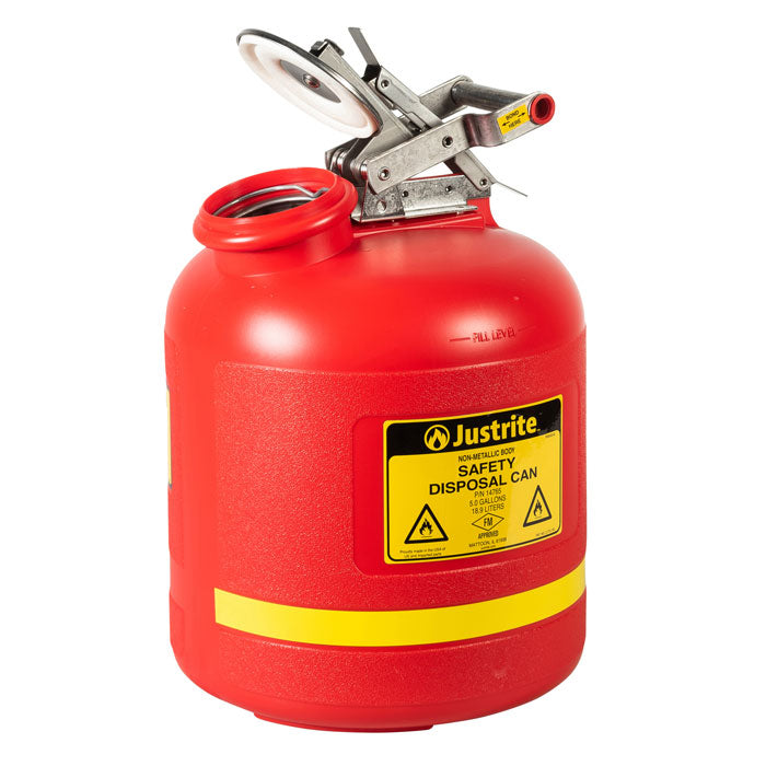 Justrite 5-Gallon, Polyethylene Safety Can For Liquid Disposal