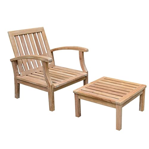 TITAN GREAT OUTDOORS Grade A Teak Sevilla Lounge Chair with Footstool Indoor Outdoor Solid Wood
