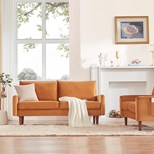 Dreamsir 58'' Modern Velvet Loveseat Furniture with Two Storage Bags, Small Love Seats Couch for Small Spaces, Living Room & Bedroom, Easy-Assembly (Loveseat, Ginger)
