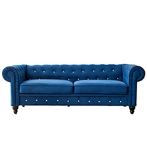 80Inch Width Transitional Sofa Velvet Upholstered Button Tufted Chesterfield 80
