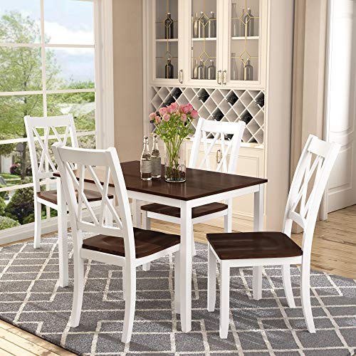 Harper & Bright Designs Dining Table Set Kitchen Dining Table Set for 4, Wood Table and Chairs Set (White & Cherry)