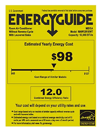 MIDEA MAW12R1BWT EasyCool Window Air Conditioner, Fan-Cools, Circulates, and Dehumidifies, Has A Reusable Filter, and Includes an LCD Remote Control, 12000 BTU, White
