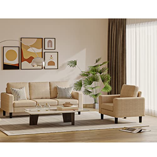 Luckycloud Living Room Sofa Set 2 Piece Modular Sectional Sofa Couch Set, 3 Seat Sofa + Single Arm Chair (Beige)