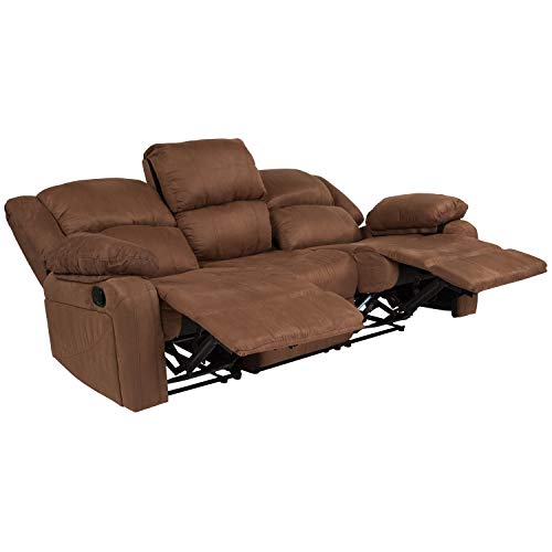 EMMA + OLIVER Chocolate Brown Microfiber Sofa with Two Built-in Recliners