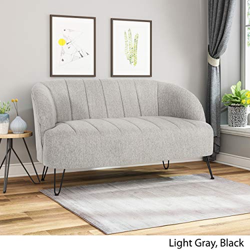 Kyra Modern Fabric Loveseat with Hairpin Legs, Light Gray