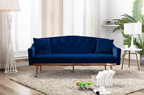 ONCIN Velvet Sofa, Accent Sofa Loveseat Sleeper Couch Rose Gold Metal Feet with 2 Pillows for Living Room, Bedroom (Navy), 70‘’