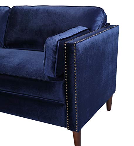 Rhomtree Velvet Sofa Couch Mid Century Upholstered Loveseat Lounger Living Room Couch (73 inch, Blue)