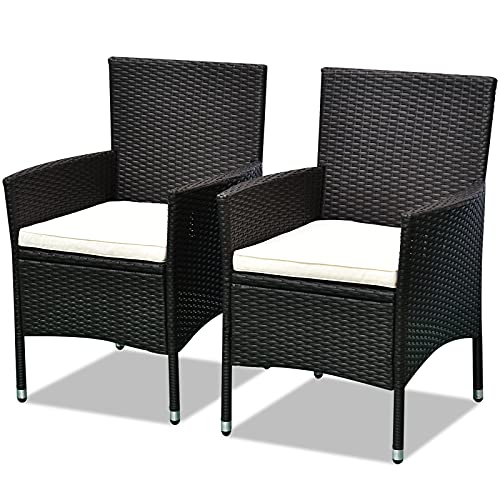 Outsunny 2 PCS Rattan Wicker Dining Chairs with Cushions and Anti-Slip Foot, Patio Stackable Chairs Set for Backyard, Garden, Lawn