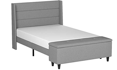 Mellow Platform Bed with Headboard and Bedside Storage Ottoman, Full, Gray