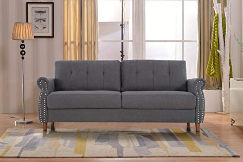 US Pride Furniture Linen Nailhead Trim Rolled Arm Sofas, Grey