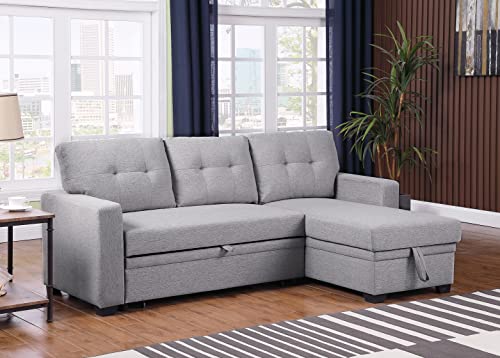 Devion Furniture Lenna Reversible Sectional Sleeper Sofa & Chaise, Light Gray