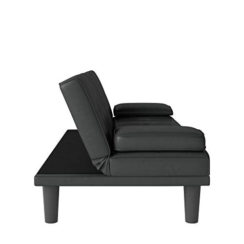 DHP Marley Sofa Sleeper with Cupholder and 2 Pillows, Black Faux Leather