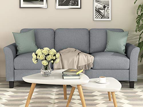 Merax Living Room Furniture, Modern Linen Fabric Upholstered Sofa Set with Thick Foam, 3-Seat, Gray