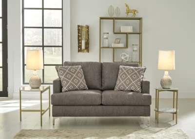 Signature Design by Ashley Arcola Modern Loveseat with Chrome Legs & Accent Pillows, Dark Gray