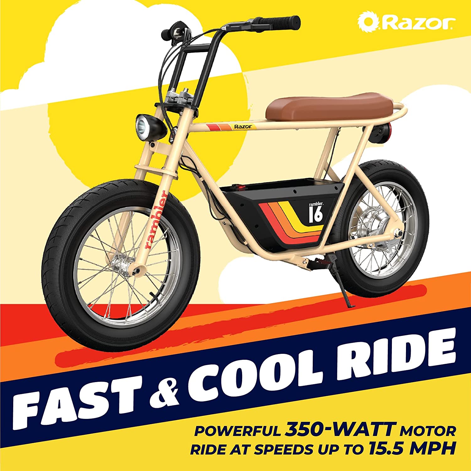 Razor Rambler 16 with Retro Style Up To 45 Minute Run Time 15.5 MPH Electric Mini Bike New