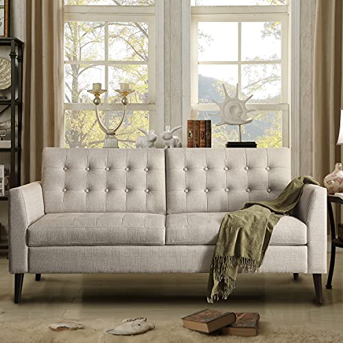 Rosevera Alderbrook Upholstered Tufted Loveseat Couch, Linen Sofa with Wood Legs, Tool-Free Assembly, Standard, Beige
