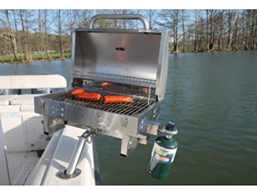 Boat Grill with Mount - Portable Propane Gas BBQ - Grills Secure into Rod Holder | Adjustable Legs for Table Top Use | Stainless Steel Marine Stove -Great Outdoor Barbecue