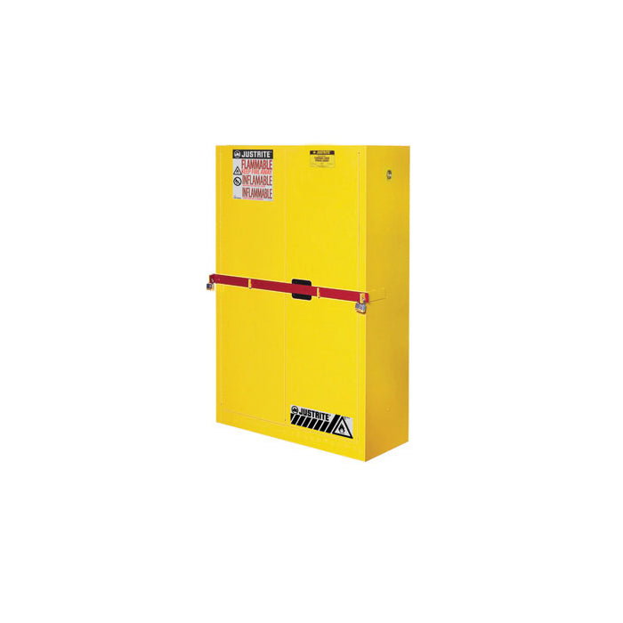 Justrite 45-Gallon High-Security Flammables Safety Cabinet With Steel Bar, Cap, 2 Shelves, 2 Self-Close Doors