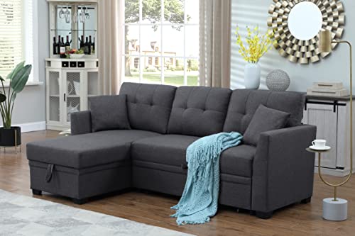 Sectional Sofa with Pull-Out Bed and Storage Chaise Lounge 81.5