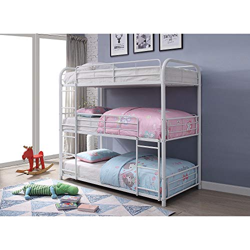 Triple Bunk Bed, Harper&Bright Designs Metal Frame and Ladder, Space Saving Design Bed Frame, Strong Support, No Box Spring Needed (Twin, White)