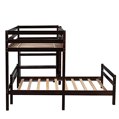 Twin Over Twin Bunk Bed, Twin Loft Bed with Storage Shelves, Solid Wood L-Sharped Bunk Beds Can be Separated into Loft Bed and Twin Platform Bed ,No Box Spring Needed, Espresso
