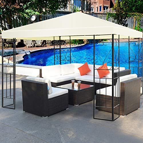 Tangkula 10'x10' Patio Gazebo Canopy Tent Steel Frame Shelter Awning (Beige)