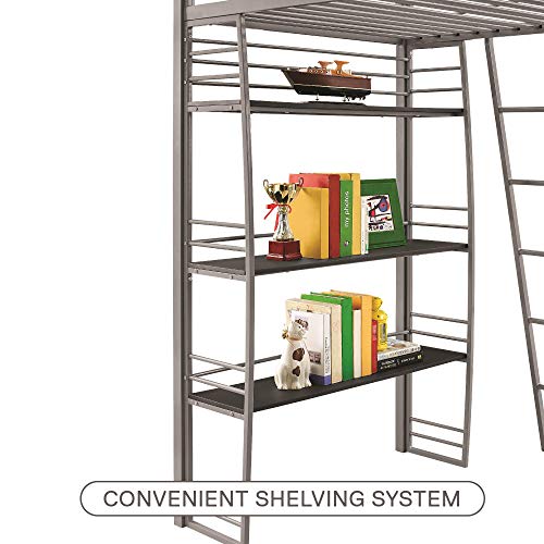 DHP Studio Loft Bunk Bed Over Desk and Bookcase with Metal Frame - Twin (Gray)