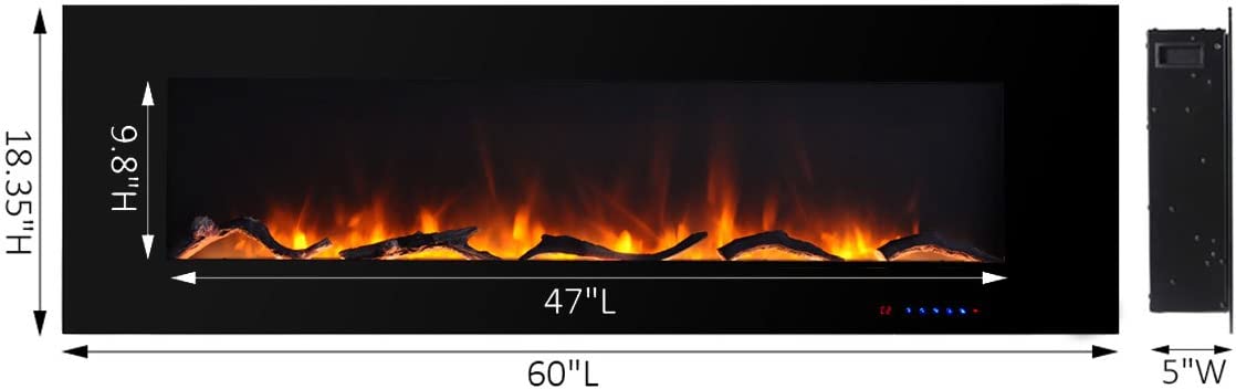 批量编辑标题Valuxhome WM60 60 in. 750/1500W Wall Mounted Log and Crystals Fireplace with Remote Black New