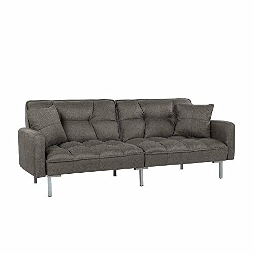 WXYQY Modern Grey Sofa Futon Bed Tufted Biscuit Sleeper Couch, Silver Chrome Legs Living Room Furniture Set Sofa Bed
