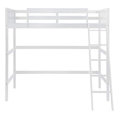 Harper&Bright Designs Solid Wood Loft Bed,Side Angled Ladder (White)