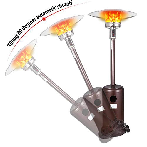 Large Outdoor Propane Patio Heater with Wheels and Table for Garden Wedding,Party -Propane 44330 BTU,Propane Gas Portable Commercial Stainless Steel Quiet and Fast Heating Patio Heater (Brown)