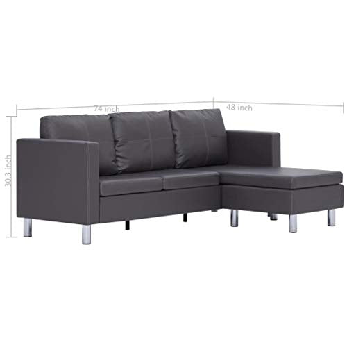Modern Sectional Sofa L Shaped 3-Seater with Cushions, Leisure Sofa Recliner, Grey Faux Leather