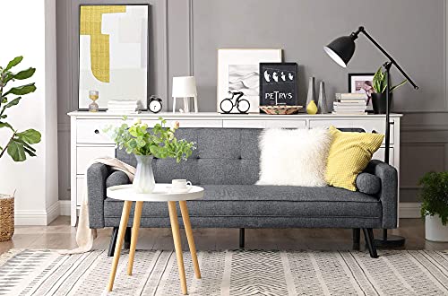 VASAGLE Convertible Couch Sofa Bed, Fabric Upholstered Seat Pad, Sturdy Wooden Frame, Easy Assembly, 69.7 x 32.3 x 32.3 Inches, Gray